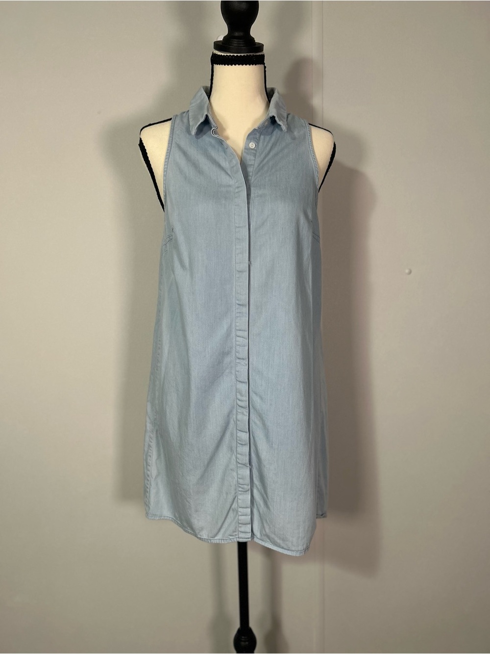 Lumiere Sleeveless Chambray Mini Dress in Light Blue